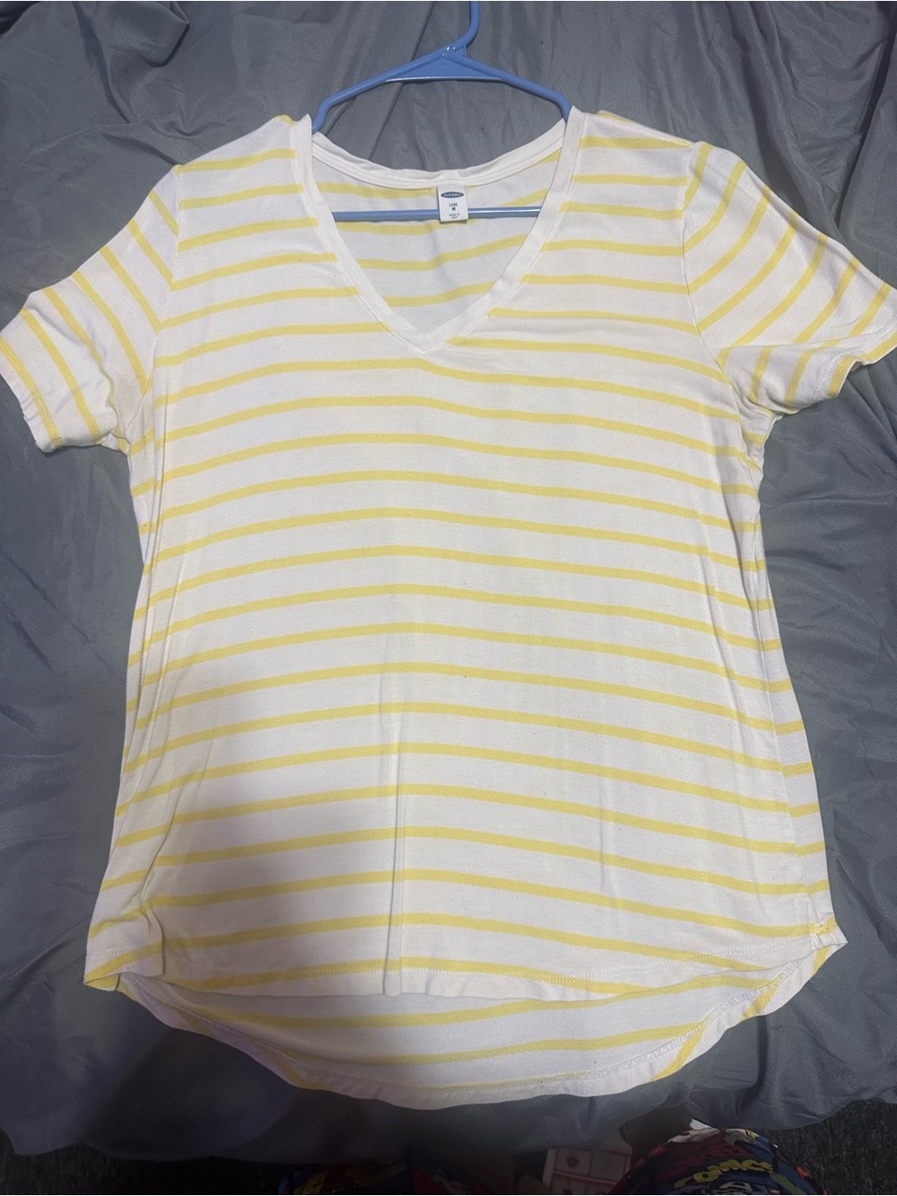 Old Navy White and Yellow Striped V-Neck Tee